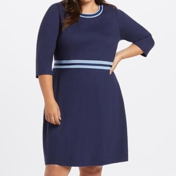 Draper James Persley Ponte Dress Nassau Navy Plus Size 2X NEW - Picture 1 of 12
